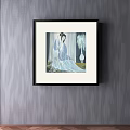 Traditional Female Portrait Painting With White Dress Flute And Vase In Black Frame