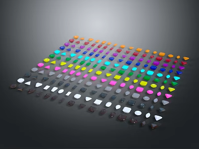 Colorful Square Shaped Gems Arranged In Gradient Pattern On Dark Surface 3d model