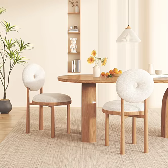 Cha Ji Feng Restaurant Cream Style Restaurant Modern Restaurant Simple Restaurant Dining Chair Dining Table Chandelier Background Wall Green Planting Living Room 3d model