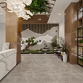 Elegant Modern Hotel Lobby With Reception Area Green Plants Decorative Wall And Marble Floor