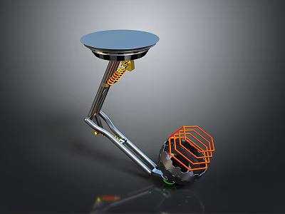 Innovative Robotic Creature With Circular Platform Metallic Spring Arm And Orange Grid Sphere 3d model