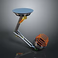 Innovative Robotic Creature With Circular Platform Metallic Spring Arm And Orange Grid Sphere