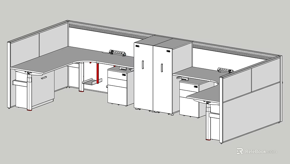 Modular Office Desk Layout With Workspace Storage Cabinets Drawers And Partition 3d model 