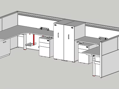 Modular Office Desk Layout With Workspace Storage Cabinets Drawers And Partition 3d model