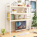 White And Wooden Multi Tier Shelf With Books Colorful Blocks Decor And Potted Plant