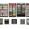 Display Refrigerators and Freezers Multiple Upright Glass Door Units Stocked with Beverages Including Coca-Cola