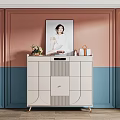Modern Light Colored Sideboard With Decorative Items And Pink Blue Wall Background 3d model