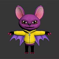 Cartoon Bat Creature Wearing Yellow Hoodie With Purple Body Large Pink Ears And Wings