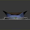 Modern Architectural Model With Unique Shape Brown Roof Blue Glass And Green Landscaping