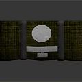 Green Fabric Storage Case With Beige Base Metal Buckles And Circular Blue Logo
