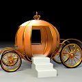 Golden Pumpkin Carriage with Ornate Decorations Crown Top and Intricate Wheel Design