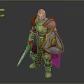 Man Wearing Gold and White Armor Holding Sword and Shield in Warrior Pose