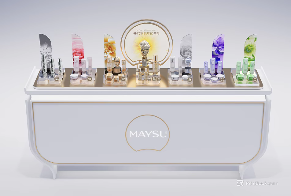 MAYSU Brand Perfumes And Cosmetics Display Counter With Various Colored Products And Elegant Design 3d model 