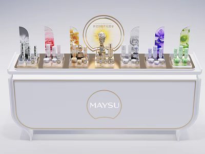 MAYSU Brand Perfumes And Cosmetics Display Counter With Various Colored Products And Elegant Design 3d model