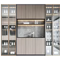Modern Wine Cabinet With Glass Doors Marble Countertop And LED Lighting Storage Design
