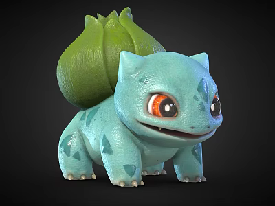 Cute Blue Reptile with Green Plant Back Structure and Big Orange Eyes 3d model