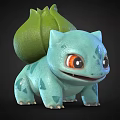 Cute Blue Reptile with Green Plant Back Structure and Big Orange Eyes