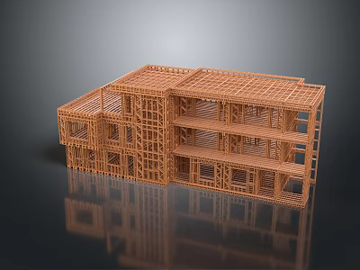 Wooden Building Framework Model With Multi Storey Architectural Frame Structure Details 3d model