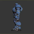 Blue Mech Warrior Robot With Heavy Armor Red Eyes And Chest Emblem 3D Render