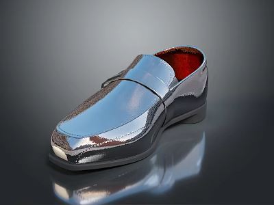 Stylish Silver Mirrored Loafer Shoes With Red Interior And Shiny Finish 3d model