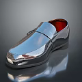 Stylish Silver Mirrored Loafer Shoes With Red Interior And Shiny Finish