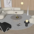 Curved Sofa and Round Coffee Table Set With Floor Lamp Armchair and Decorative Painting