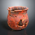 Ancient Broken Clay Pottery With Cracked Red Surface And Restored Fragments 3d model