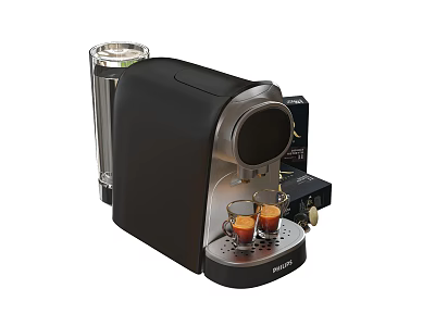 Black Espresso Machine With Two Coffee Cups Glass And Capsules 3d model