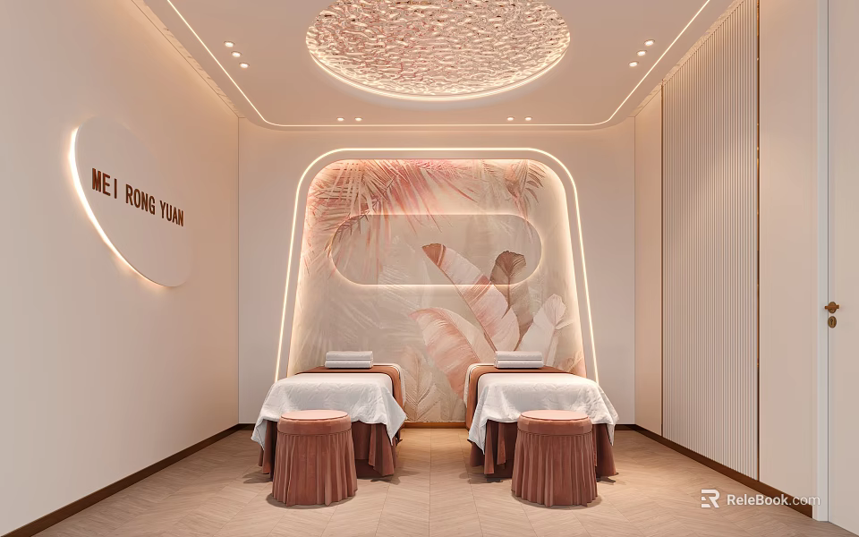 Elegant Cozy Beauty Salon Interior With Soft Warm Lighting And Comfortable Professional Spa Treatment Beds 3d model 