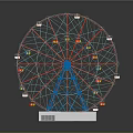 Ferris Wheel Architecture With Lattice Wheel Blue Support And Colorful Illuminated Cabins