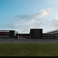 Modern Multi Story School Building With Front Lawn Sculpture And Spacious Plaza