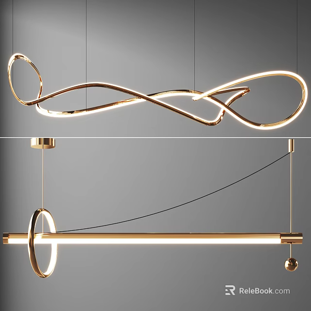 Modern Gold Curved LED Pendant Light For Contemporary Interior Design 3d model 