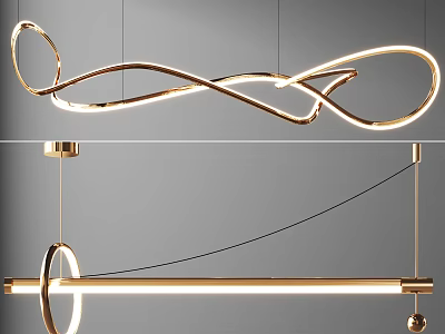 Modern Gold Curved LED Pendant Light For Contemporary Interior Design 3d model