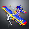 Cartoon Biplane With Sonic And Tails On Colorful Blue Yellow Red Wings Duck Design