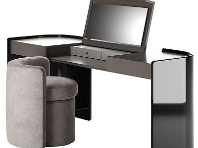 Modern Dressing Table With Glass Top Gray Stool And Drawer Design 3d model