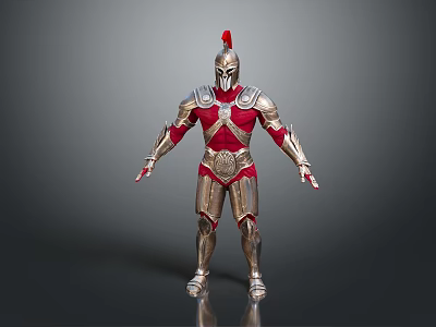 Detailed Red And Gold Warrior Armor Decorative Figure For Home Living Decor 3d model