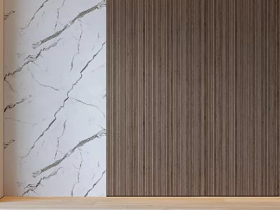 Modern Wall Design Featuring Marble Texture And Wooden Vertical Stripes For Interior 3d model