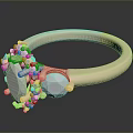 Beige Metal Ring With Oval Center Stone And Small Decorative Stones