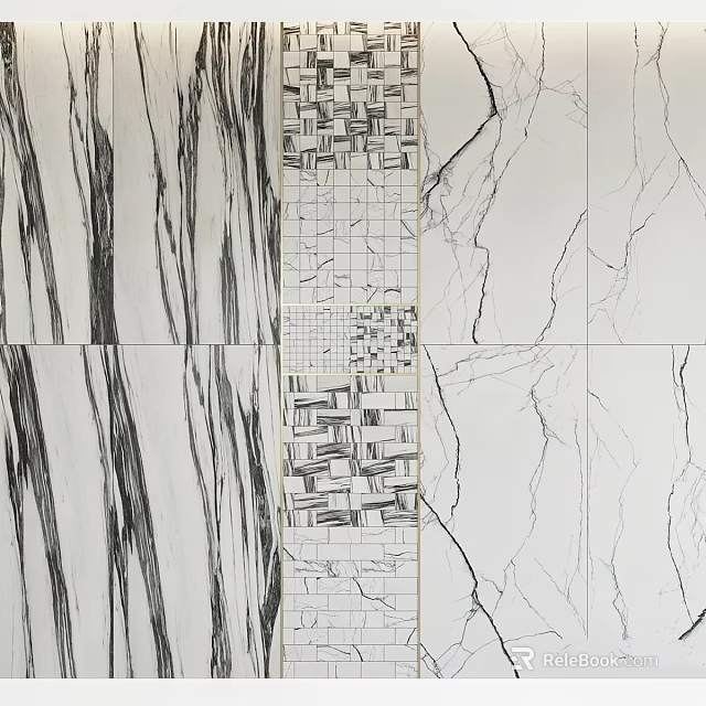 Marble Texture Wall Components With Grid Pattern And Structural Design Elements 3d model 