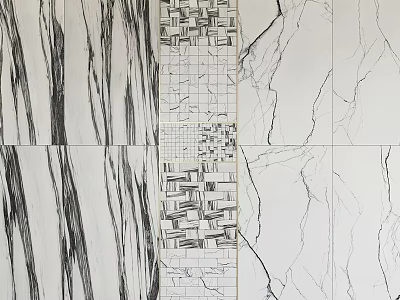 Marble Texture Wall Components With Grid Pattern And Structural Design Elements 3d model