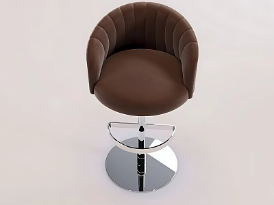 Modern Brown Leather Bar Stool With Stitched Backrest And Metal Base 3d model
