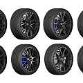 Stylish Automotive Tire Designs With Various Alloy Wheel Rims And Blue Red Brake Calipers