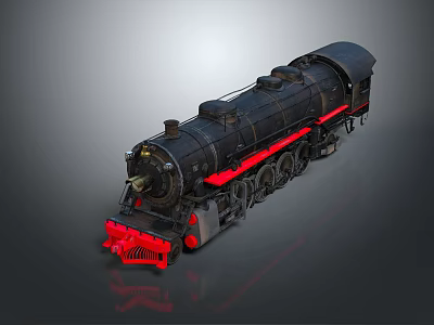 Vintage Steam Train With Black And Red Color Classic Body Design And Detailed Wheels 3d model