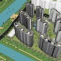 Modern High Rise Residential Complex Aerial View With Green Spaces Roads And Water