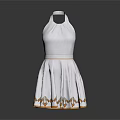 Elegant White Halter Neck Dress With Golden Decorations And Hem Patterns