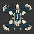 Futuristic Mechanical Spider Character 3D Model With Blue White Articulated Legs And Parts