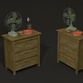 Wooden Bedside Dressers with Vintage Fans Candles Red Plates and Jars