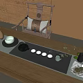 Elegant Chinese Tea Set On Wooden Teatable With Teapot Teacups And Natural Decor Elements