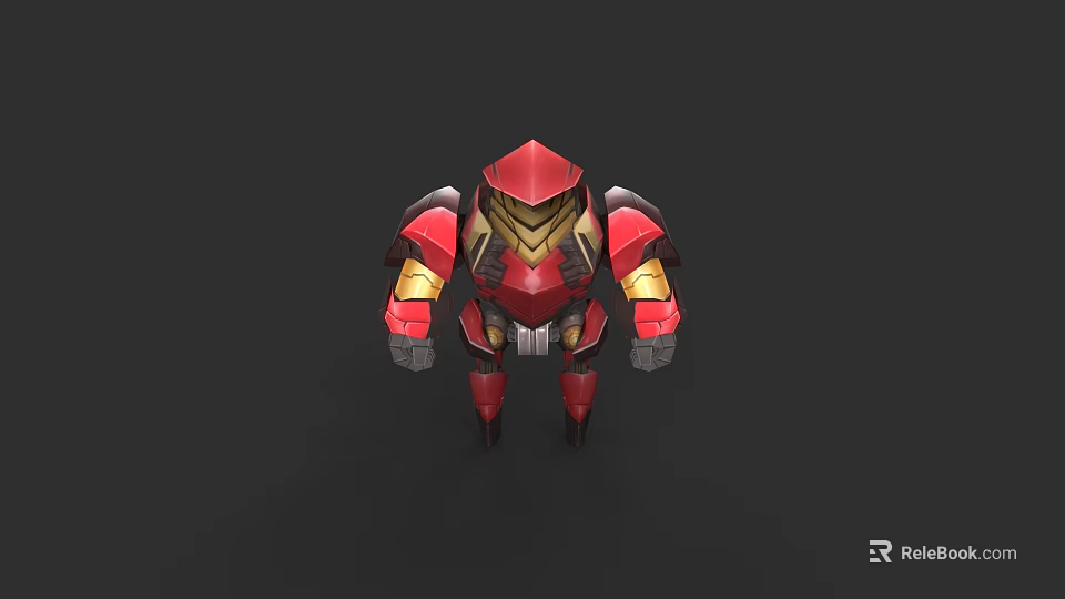 Red And Gold Sci Fi Mech Character With Armored Body And Gray Limbs 3d model 
