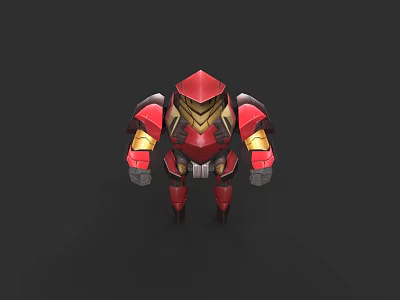 Red And Gold Sci Fi Mech Character With Armored Body And Gray Limbs 3d model